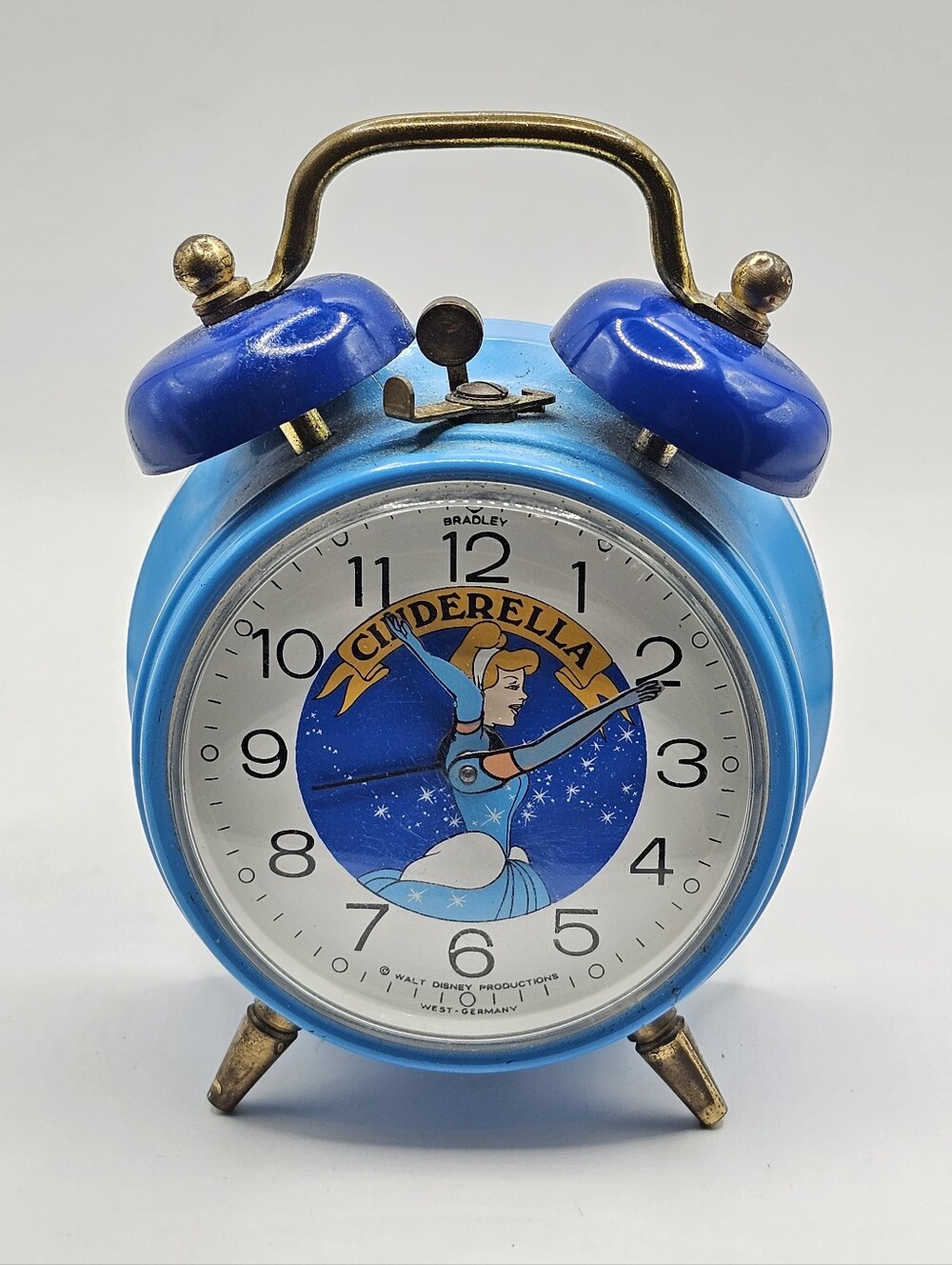 Bradley Metal Twin Bell Cinderella Manually Wound Animated Alarm Clock Running